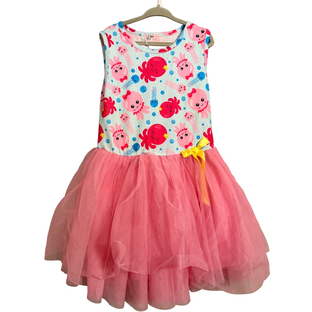 Pete + Lucy Tulle Dress Girls 6/6X Pink Blue Tropical Octopus Jellyfish Tutu